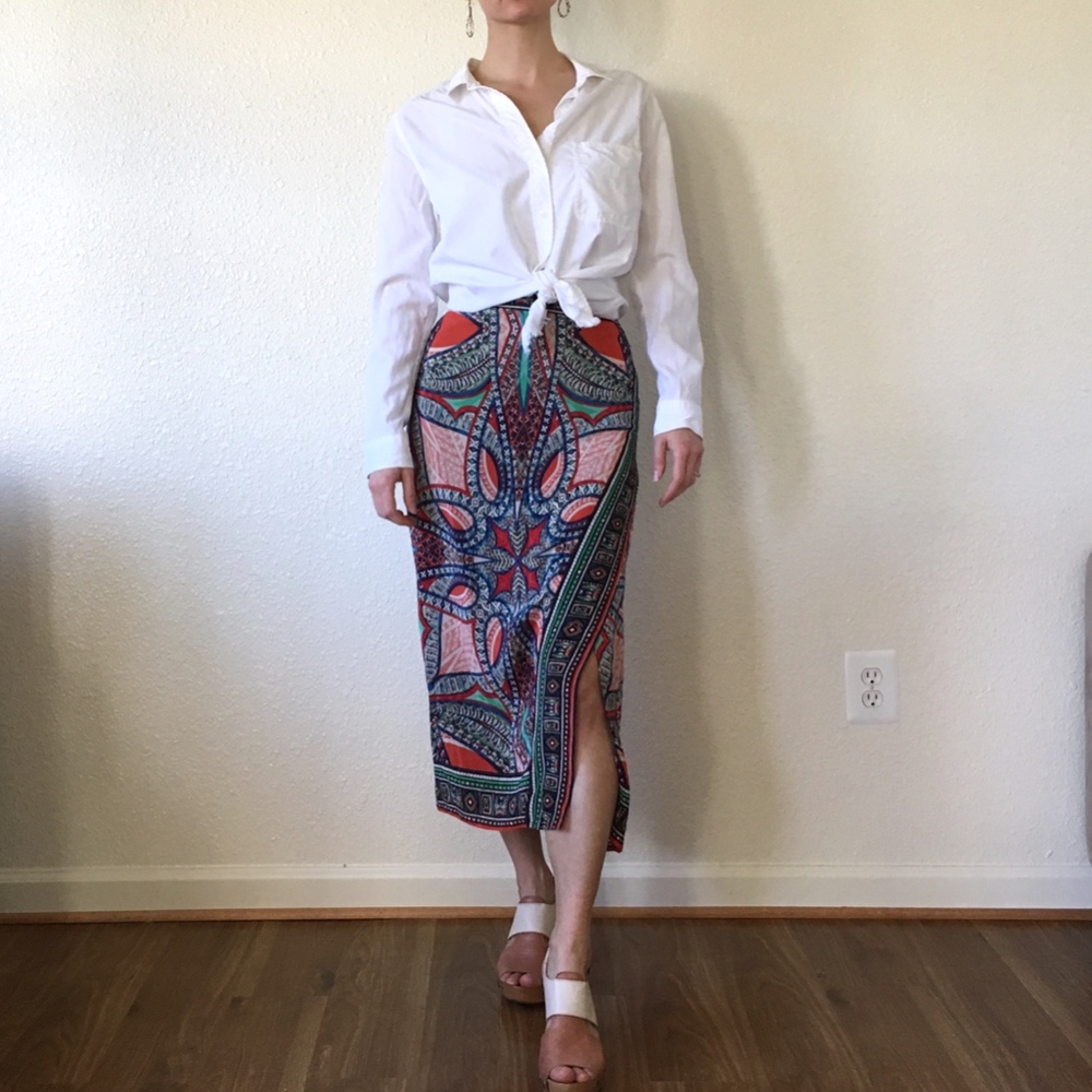 Maeve Anthropologie Geoda Silk Faux Wrap Skirt